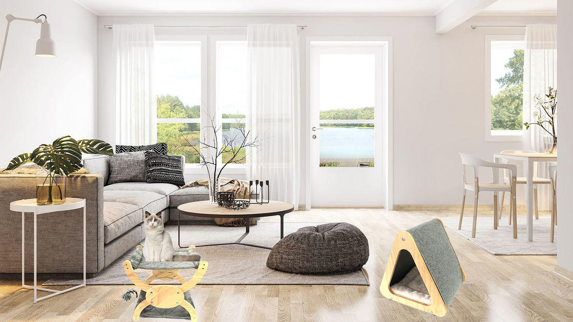 Мебели кота КАРБЮРАТОРА кровать дома кота деревянной дружелюбной складная для чувствуемый царапать пещеры