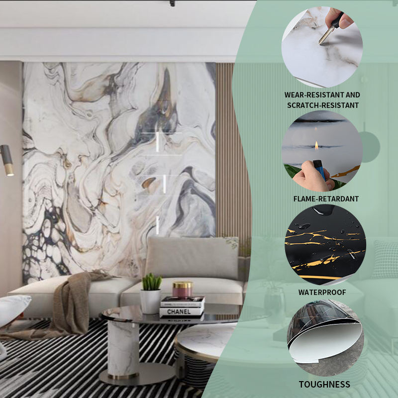 Панель для стен из ПВХ с мраморным рисунком, с покрытием из золотого порошка, под мрамор, глянцевая, влагостойкая, большой размер, на заказ, толщина